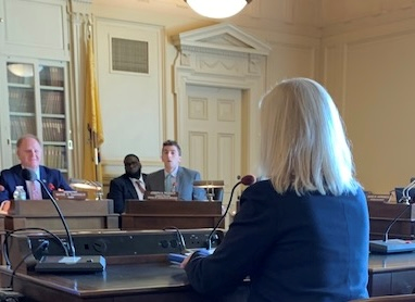 Mayor Courtney Peters Manning testifying in from of the state assembly committee