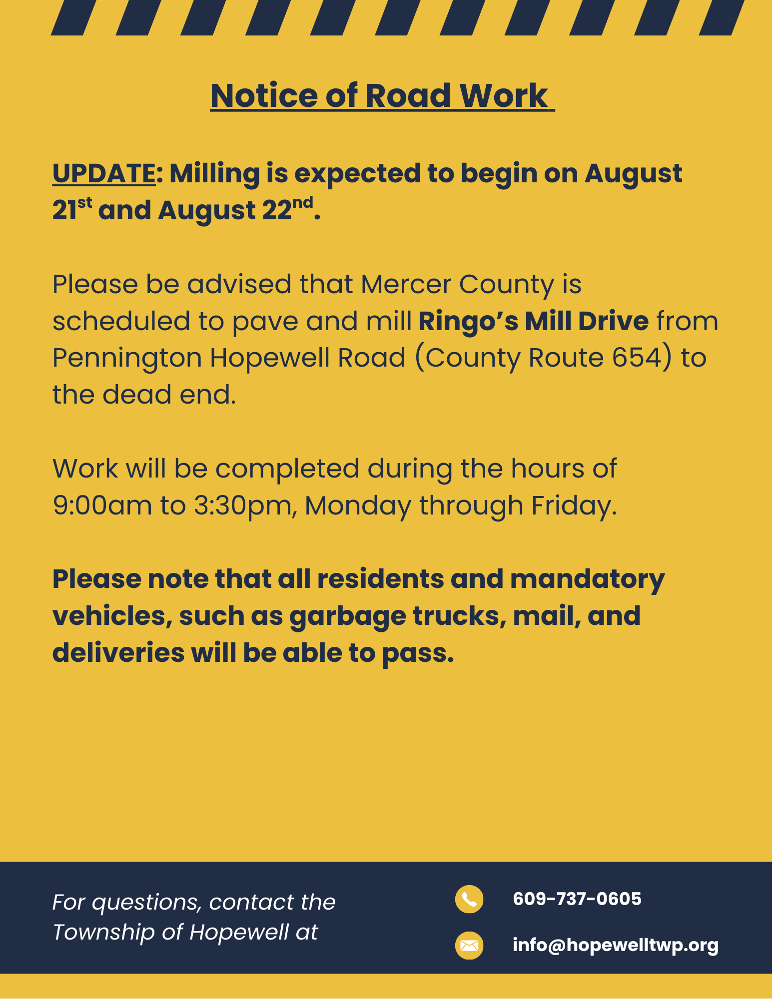 UPDATE  Ringos Mill Road Resurfacing Project