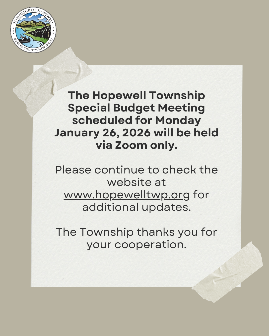 Special Budget Meeting via Zoom Only