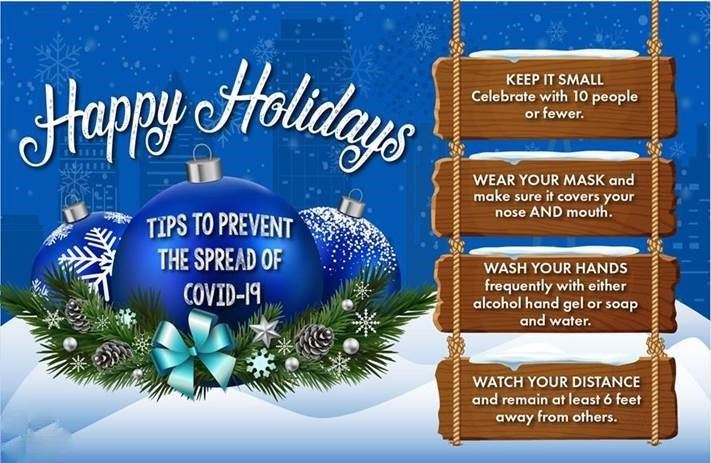 Picture of Christmas with advice for staying safe from Covid