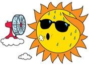 cartoon sun with a fan blowing on it