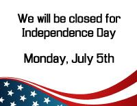 Closed July 5 for observance of Independence Day with flag-like art 