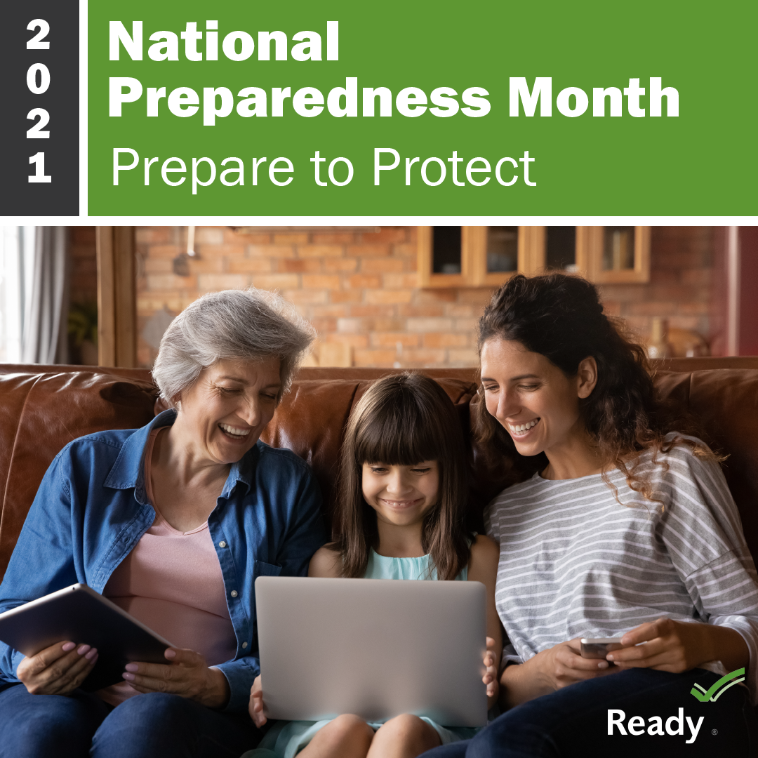 National Preparedness Month 2021. Picture of 3 generations preparing together