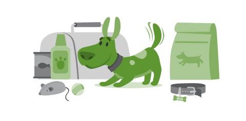 cartoon of pets and an emergency kit