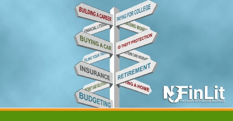 road signs with financial literacy from the NJ treasury