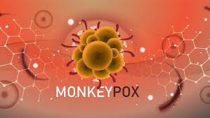 Monkeypox and a picture of a stylized molecule 