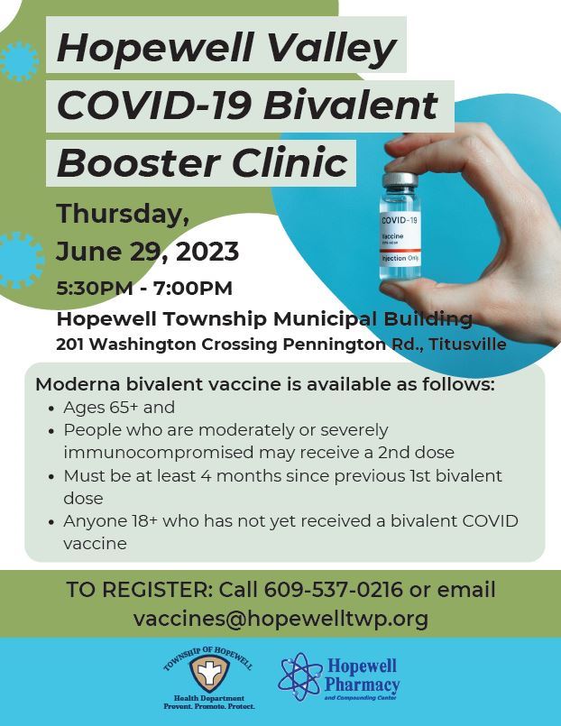 covid vaccine clinic on June 29 at the Municipal building from 5:30 to 7:00 PM