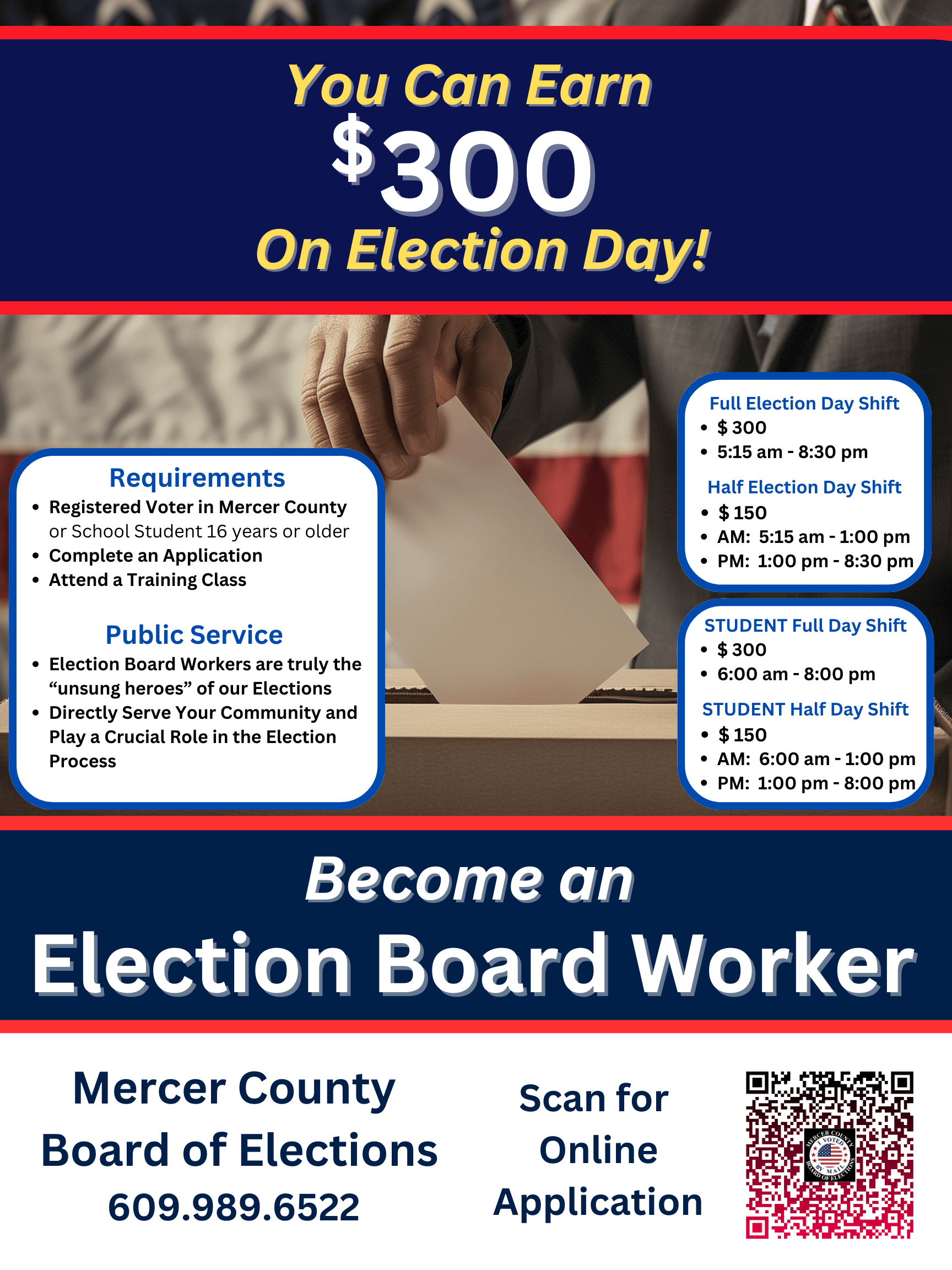 Election Board Worker Recruitment Flyer Summer 2024