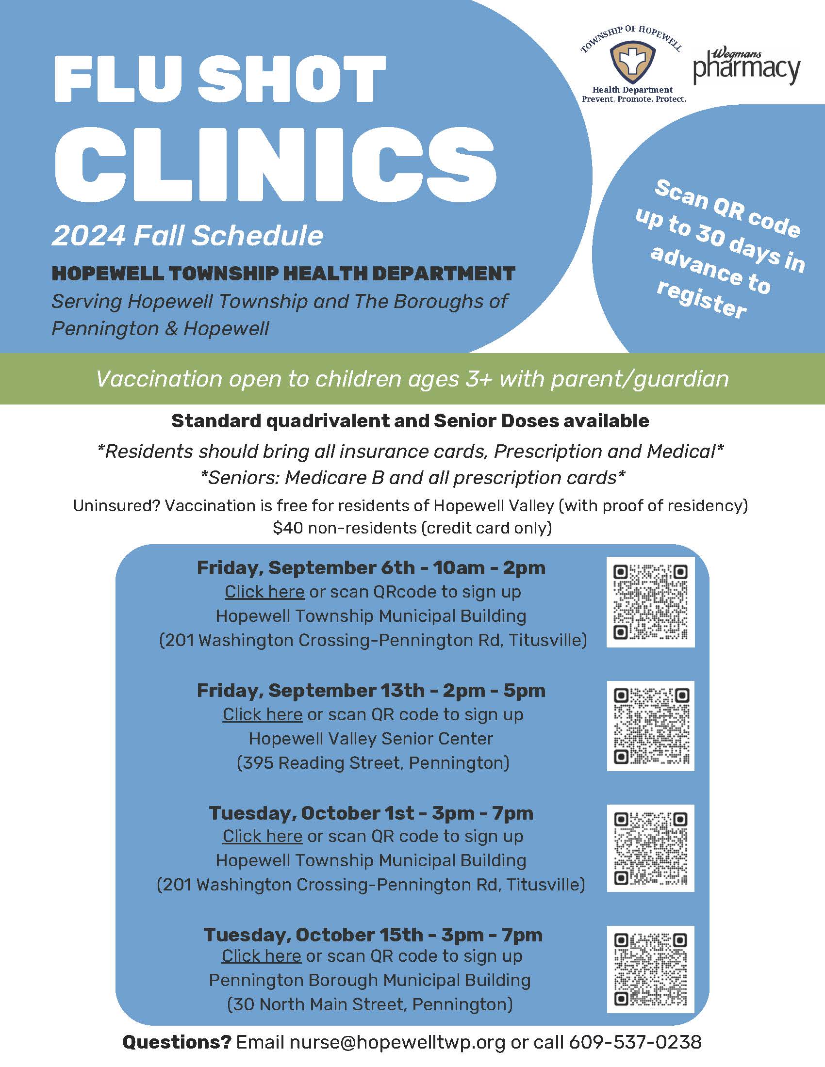 2024 health dept Flu Clinic Schedule Sept 6, Sept 13, Oct 1, Oct 15