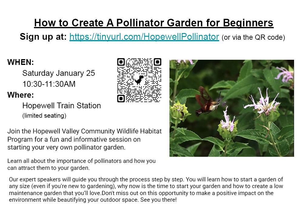 fre pollinator garden class Jan 25 at 10:30 am at the hopewell train station