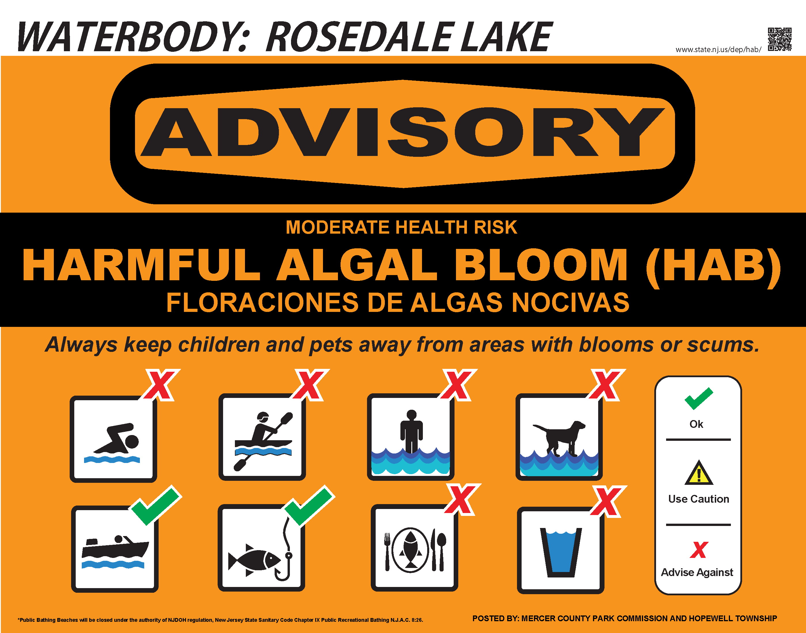 Harmful Algal Bloom Advisory in rosedale lake