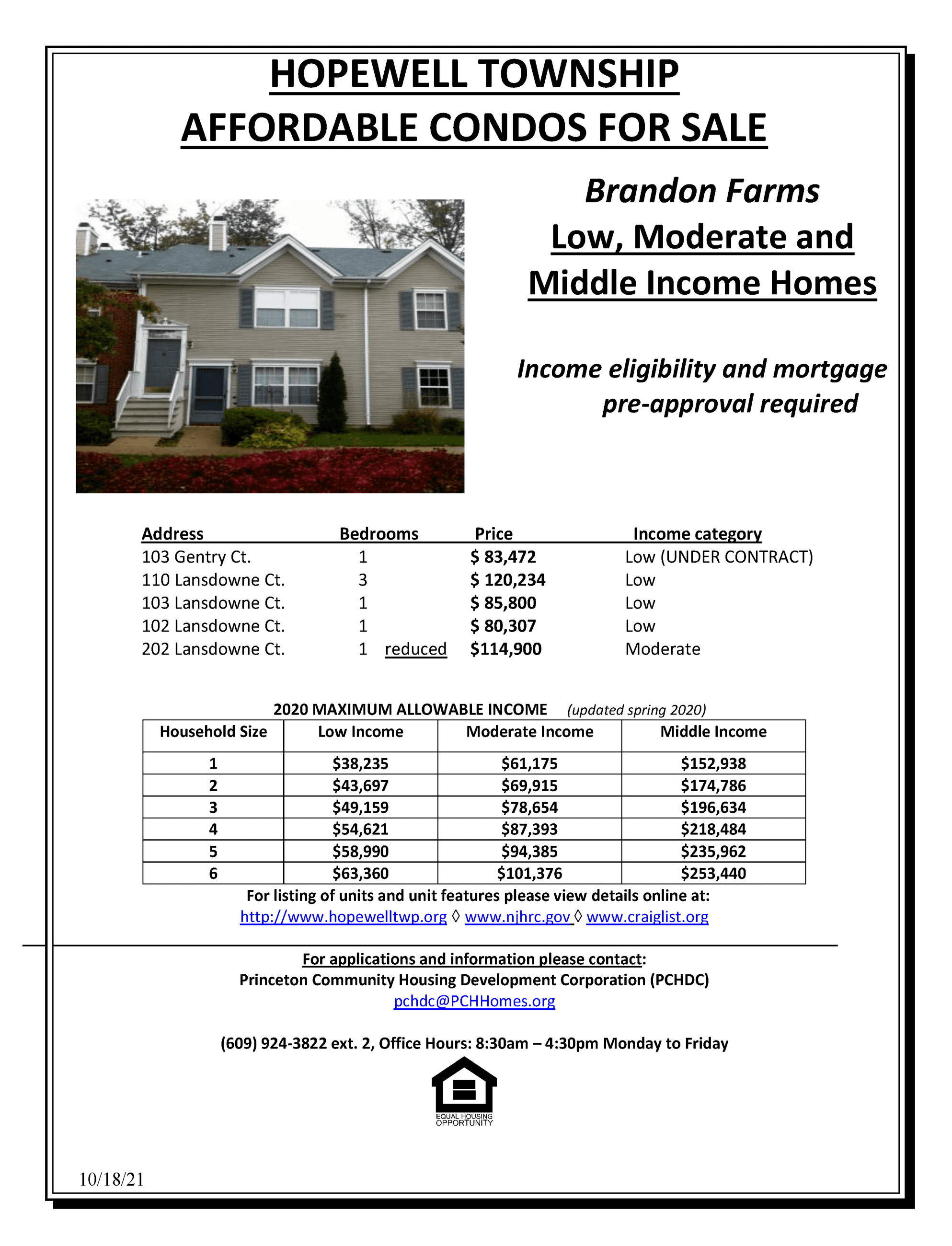 Affordable housing available for purchase in Brandon Farms, updated Oct 18.