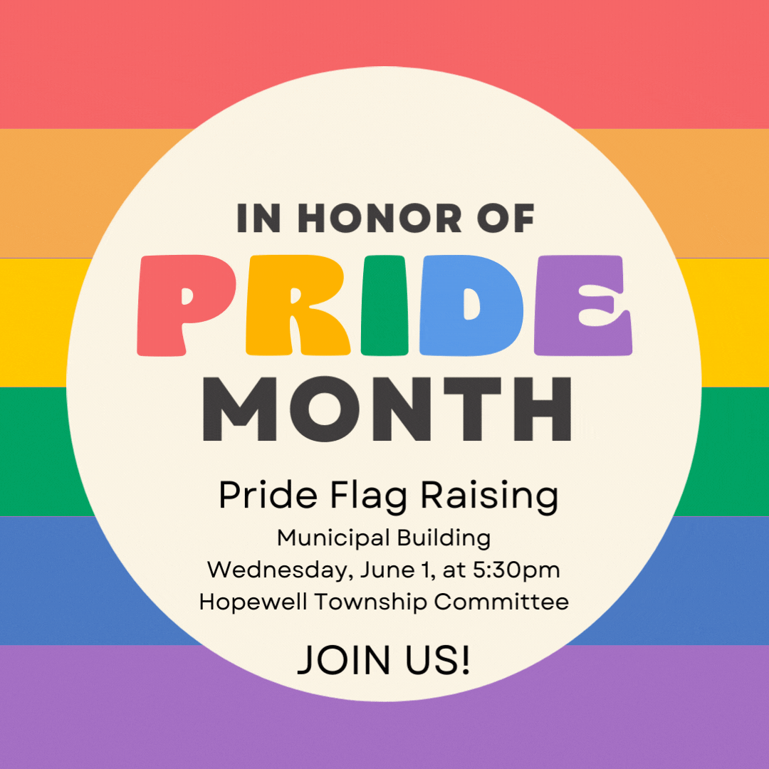 Pride Flag raising announcement in a rainbow circle. Wednesday, June 1, at 5:30pm